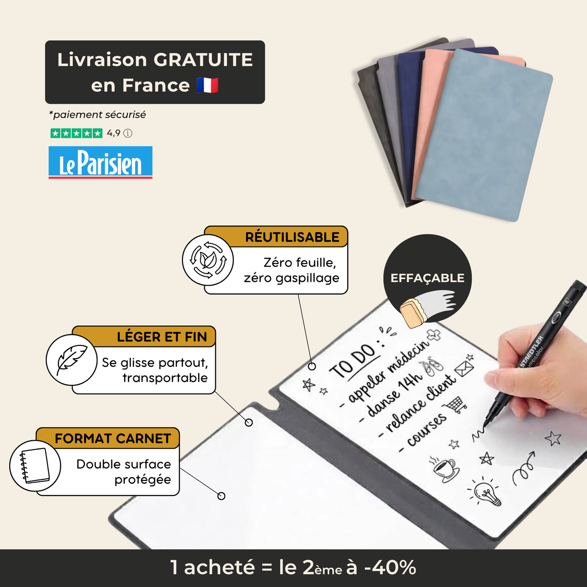 Carnet tableau blanc effaçable A5
